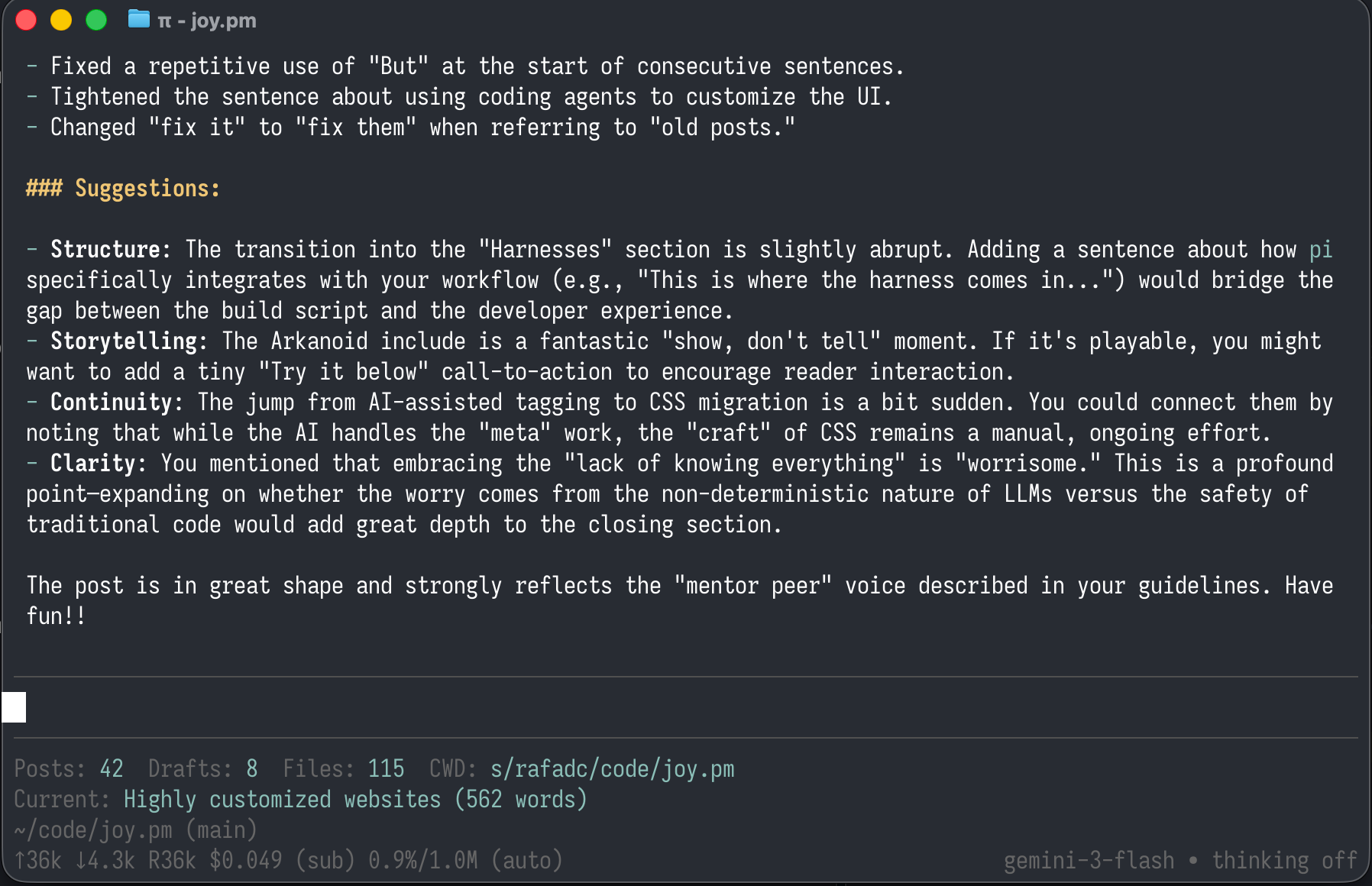 The stats widget in pi